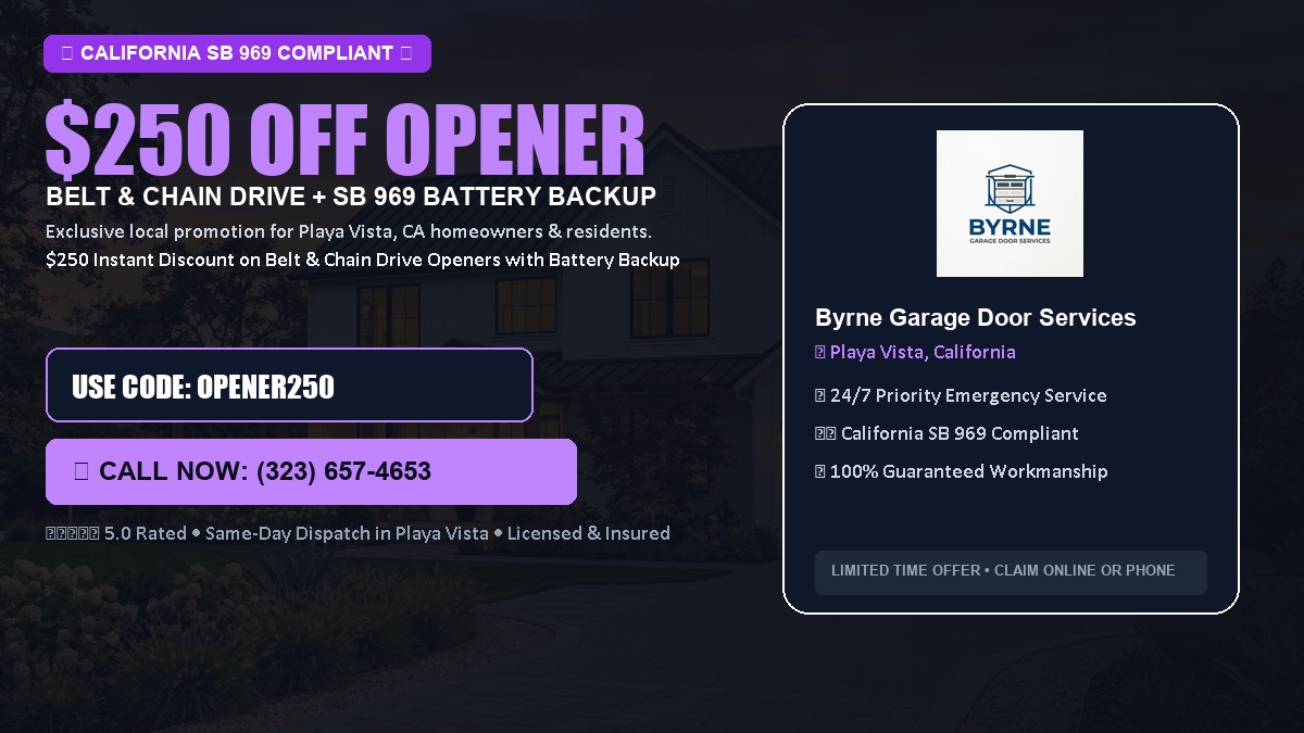 $250 OFF Smart Garage Door Opener Installation (Belt & Chain Drive with California SB 969 Battery Backup) in Playa Vista, CA
