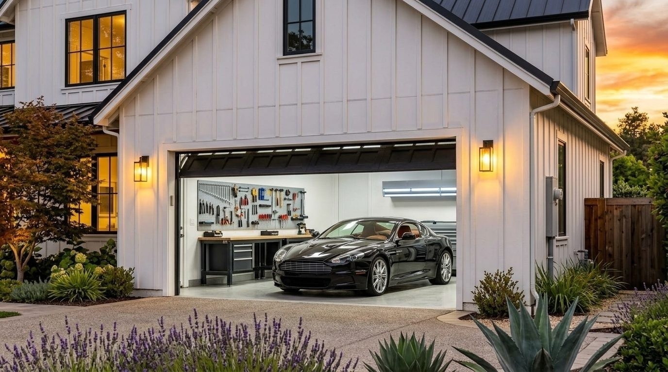 Byrne Garage Door Services Overhead Garage Door Gliding Open in Playa Vista, CA
